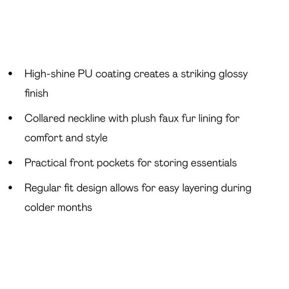 Nasty Gal Aviator Jacket Faux Fur Trim Shiny Black Modern Boxy Size 6 Womens - Picture 11 of 12